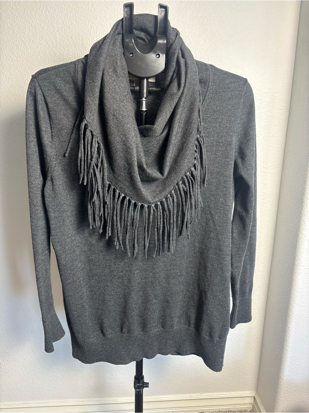 MICHAEL Michael Kors Charcoal Fringe Cowl Sweater